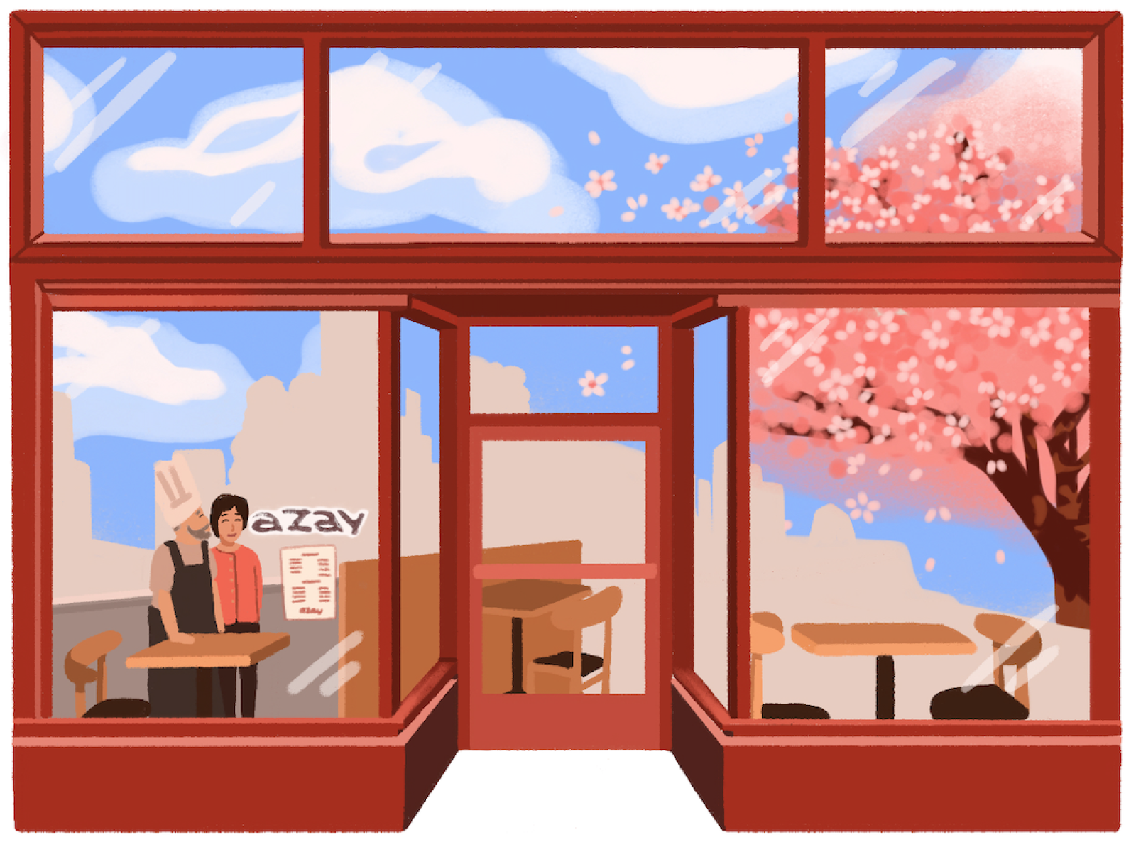 Drawing of Azay during Cherry Blossom season