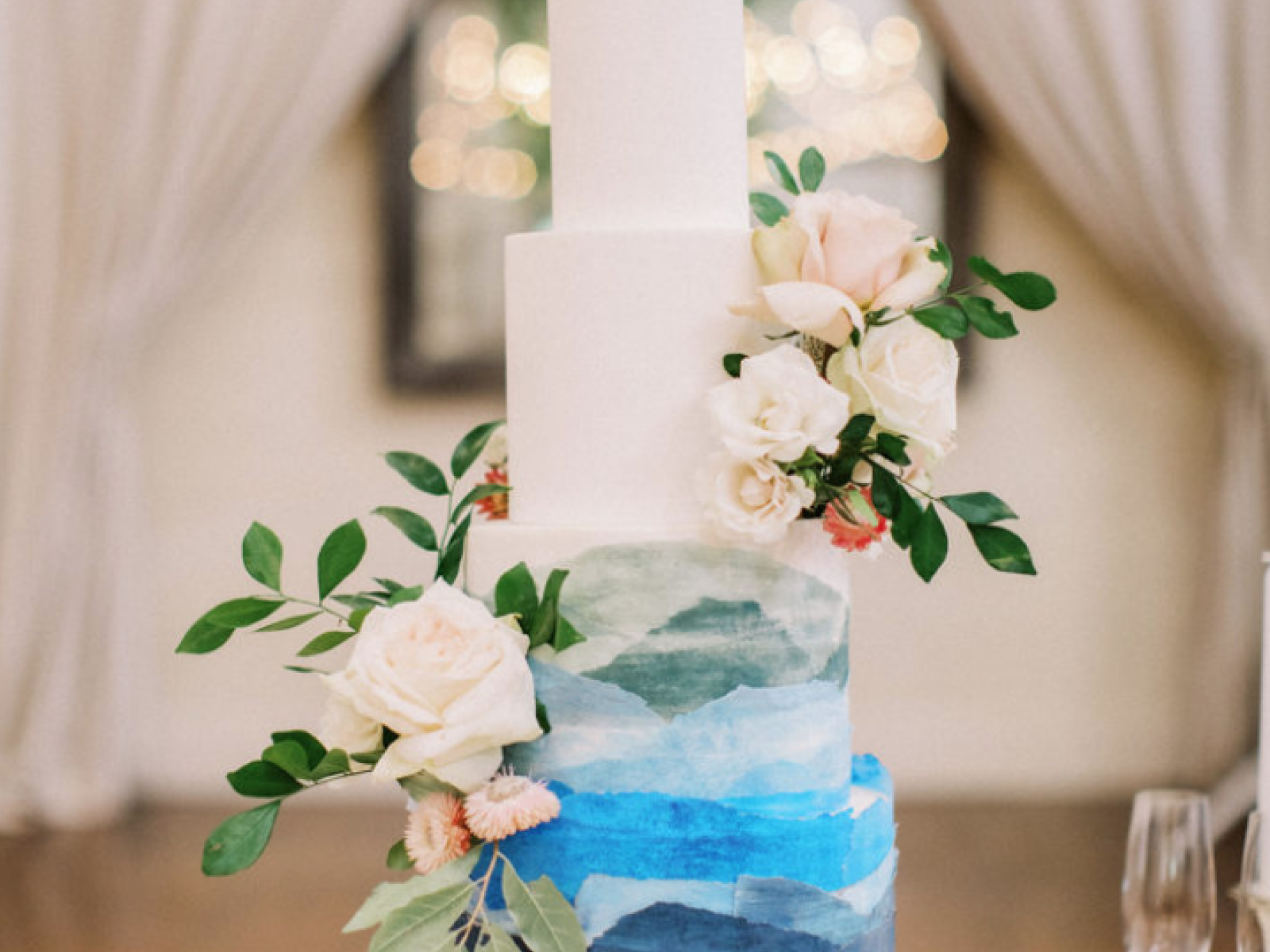 Wafer paper blue ridge mountains and fresh florals. 
